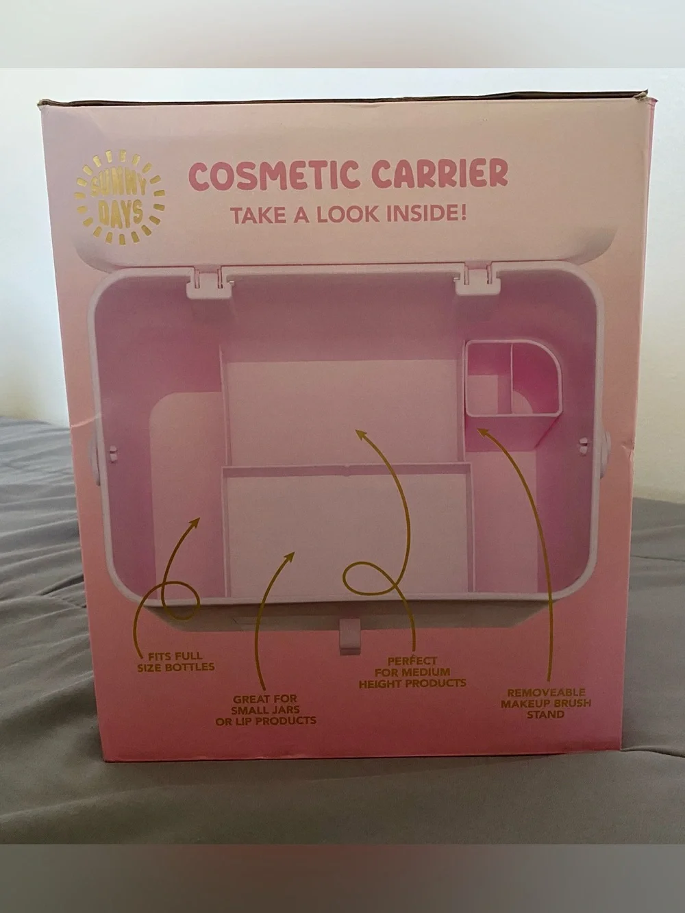 Pink Sunny Days Cosmetic Carrier with Removable LED Vanity Mirror
